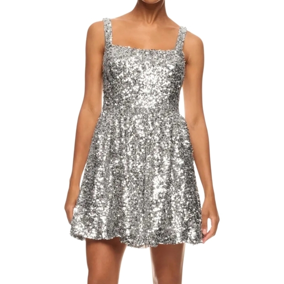Sachin + Babi Dresses & Skirts - Sachin + Babi Quinn Silver Metallic Sequins Mini Dress 4 Party Glittery Shimmery